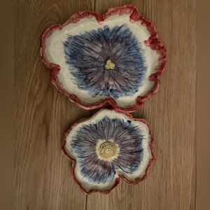 Handcrafted Floral Ceramic Bowls - Red and Blue
